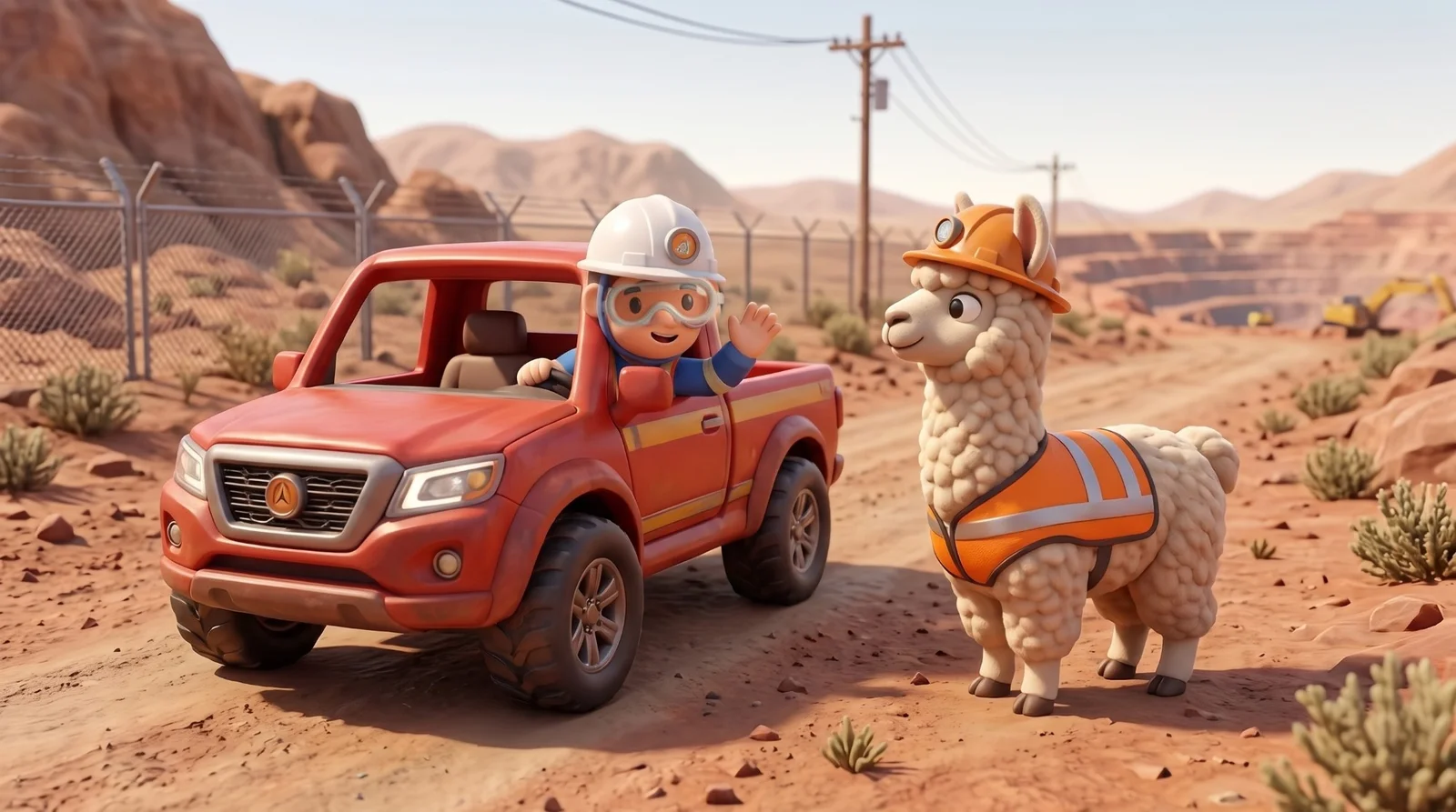 Cincho en camioneta junto a una llama