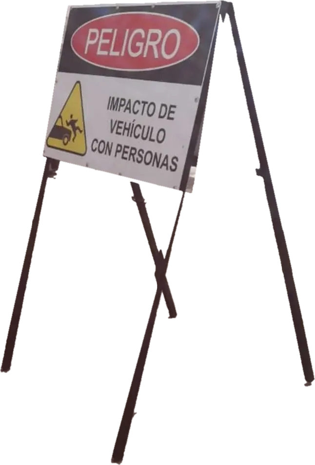 Letrero de peligro en atril metálico
